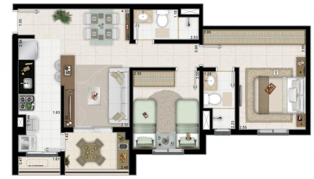 2 dormitorios 1 suite - 62m²