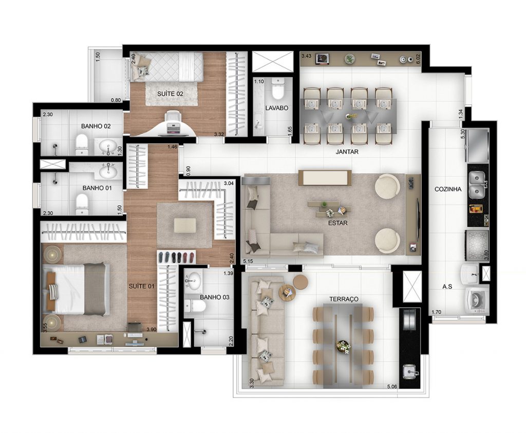 2 suites - Living ampliado