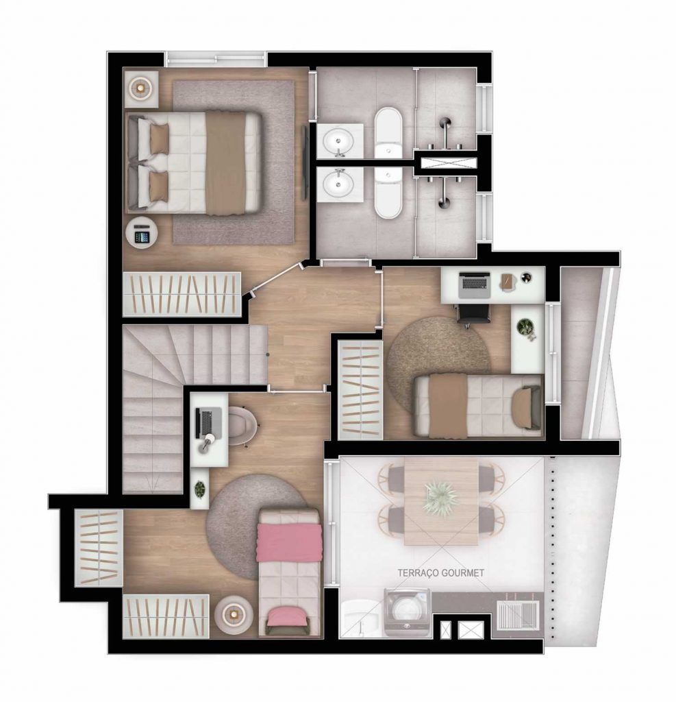 88m2 Duplex - 3 dorms. (1 suite) Piso Superior