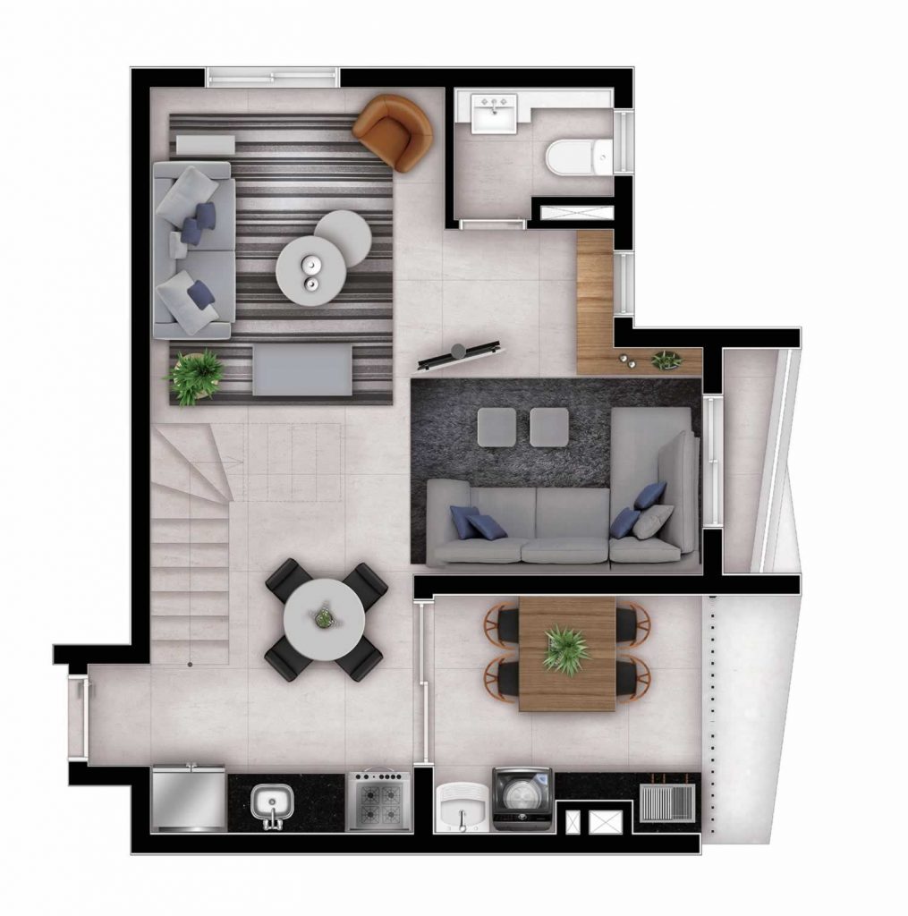 88m2 Duplex - 3 dorms. (1 suite) Piso inferior