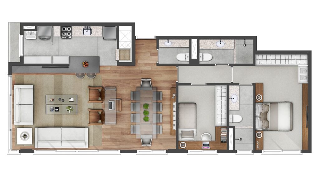 Apartamento 3D - Living estendido