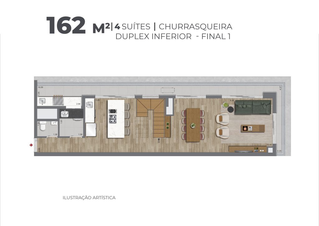162m² - Duplex inferior com Churrasqueira