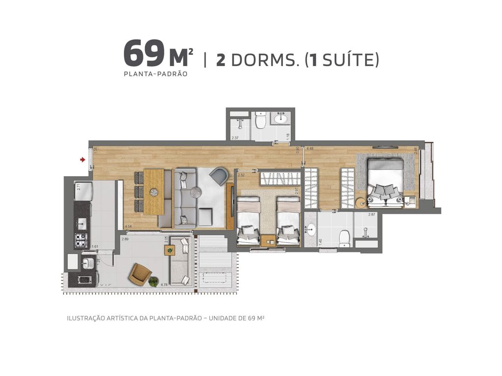 69m² - 2 dorms