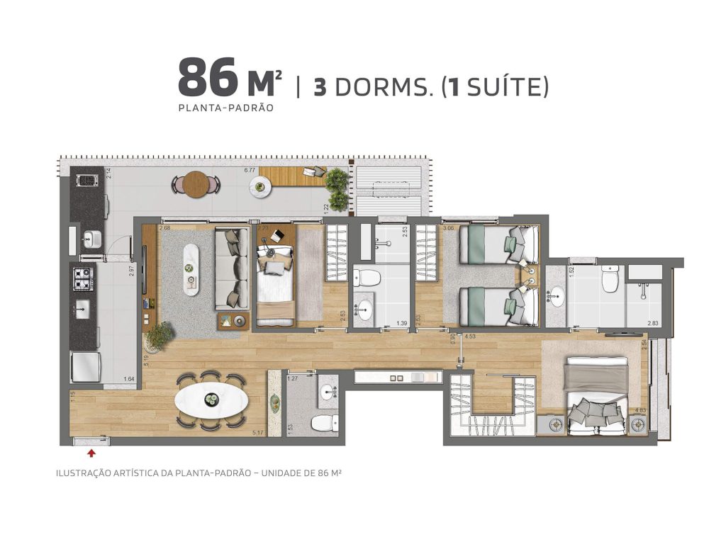 86m² - 3 dorms