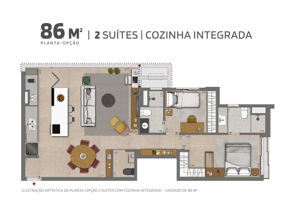 86m² - Cozinha Integrada