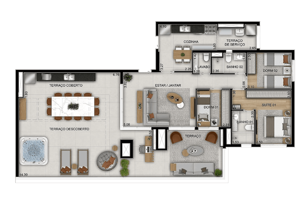 Penthouse - 3 dorms - 166m²